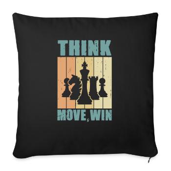 Échecs, Penser, Bouger, Gagner, Club des Maîtres d’Échecs - Housse de coussin décorative 45 x 45 cm - noir - Devant
