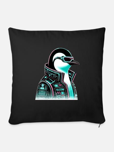 Cyberpunk Pinguin Grafikdesign - Sofakissenbezug 45 x 45 cm - Schwarz