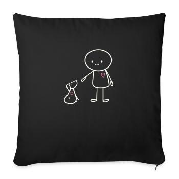 Mignon personnage de bâton propriétaire de chien - Housse de coussin décorative 45 x 45 cm - noir - Devant