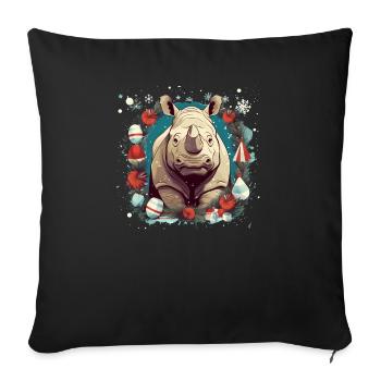 Rhinocéros avec des éléments de Noël, Rhinocéros d’amour - Housse de coussin décorative 45 x 45 cm - noir - Devant