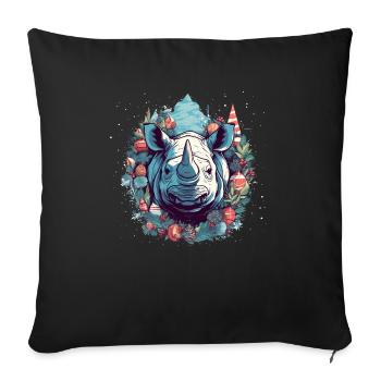Rhinocéros avec des éléments de Noël, Rhinocéros d’amour - Housse de coussin décorative 45 x 45 cm - noir - Devant