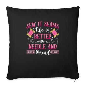 Aiguille à broder au point de croix, points amusants - Housse de coussin décorative 45 x 45 cm - noir - Devant