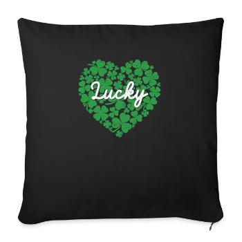 Lucky Irish Heart Shamrock trèfle à 4 feuilles - Housse de coussin décorative 45 x 45 cm - noir - Devant