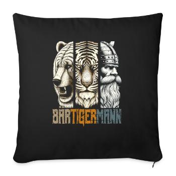 Bärtigermann Bär Tiger Mann Geschenk Bart - Sofakissenbezug 45 x 45 cm - Schwarz - Vorne