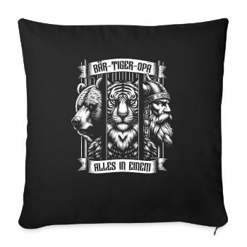Grand-père barbu ours tigre grand-père cadeau barbe barbe porteur de barbe - Housse de coussin décorative 45 x 45 cm - noir - Devant