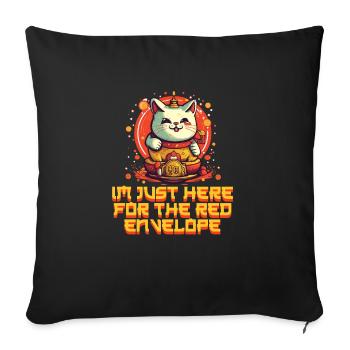Chat porte-bonheur du Nouvel An chinois juste ici pour le - Housse de coussin décorative 45 x 45 cm - noir - Devant
