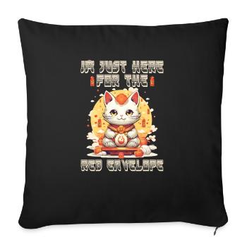 Chat porte-bonheur du Nouvel An chinois juste ici pour le - Housse de coussin décorative 45 x 45 cm - noir - Devant