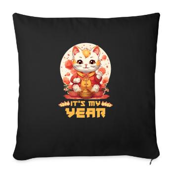 Nouvel An chinois chat chanceux je suis juste ici pour le - Housse de coussin décorative 45 x 45 cm - noir - Devant