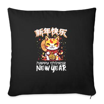 Happy Chinese New Year 2024 Lucky Cat Matching - Sofa pillowcase 17,3'' x 17,3'' (45 x 45 cm) - black - Front