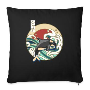 Retro Great Wave Japanese Killer Whale Orca - Sofa pillowcase 17,3'' x 17,3'' (45 x 45 cm) - black - Front