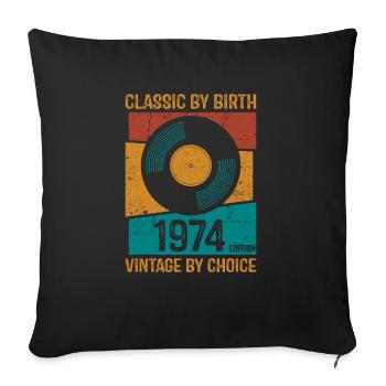 1974 Vintage vinyle classique naissance - Housse de coussin décorative 45 x 45 cm - noir - Devant