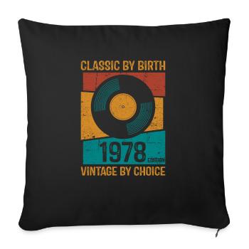 1978 Vintage vinyle classique naissance - Housse de coussin décorative 45 x 45 cm - noir - Devant