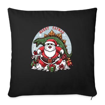 Fat cat as Santa and dinosaur destroying presents, - Sofa pillowcase 17,3'' x 17,3'' (45 x 45 cm) - black - Front