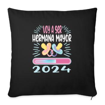 Schwester 2024 Hermana Mayor 2024 - Sofakissenbezug 45 x 45 cm - Schwarz - Vorne