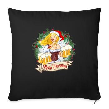 Weihnacht`s T-Shirt Frau mit Bier - Sofakissenbezug 45 x 45 cm - Schwarz - Vorne