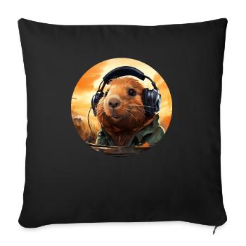 Capybara drôle, capybara avec casque - Housse de coussin décorative 45 x 45 cm - noir - Devant