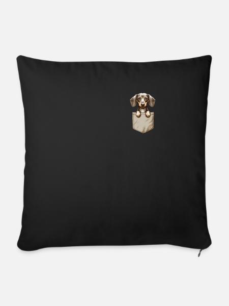 Taschendackel – Charmantes Hundemotiv - Sofakissenbezug 45 x 45 cm - Schwarz