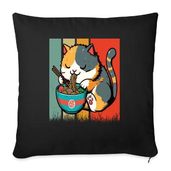 Cat eating Ramen, colorful - Sofa pillowcase 17,3'' x 17,3'' (45 x 45 cm) - black - Front