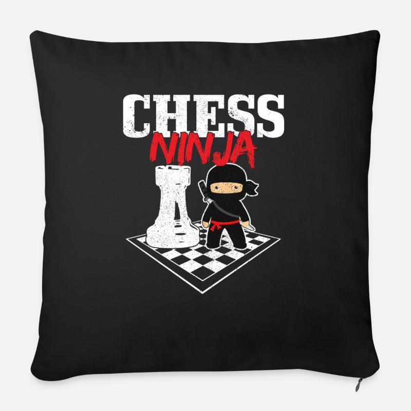 Cadeau de joueur d’échecs Ninja Chess - Housse de coussin décorative 45 x 45 cm - noir