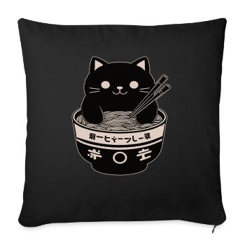 Ramen Powered Cat , classic - Sofa pillowcase 17,3'' x 17,3'' (45 x 45 cm) - black - Front