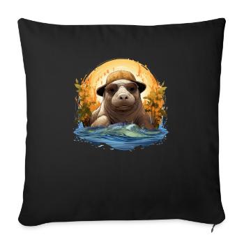 Sauvons les lamantins Animaux aquatiques Lamantins - Housse de coussin décorative 45 x 45 cm - noir - Devant