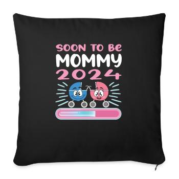 Maman 2024 Enceinte Maman Grossesse - Housse de coussin décorative 45 x 45 cm - noir - Devant