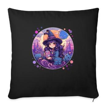 Sorcières Costume Halloween Anime Sorcière Kawaii - Housse de coussin décorative 45 x 45 cm - noir - Devant