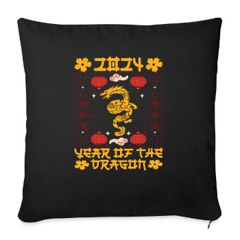 Nouvel An chinois Année du Dragon 2024 - Housse de coussin décorative 45 x 45 cm - noir - Devant