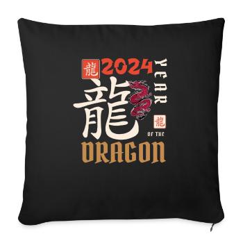 Nouvel An chinois Année du Dragon 2024 - Housse de coussin décorative 45 x 45 cm - noir - Devant