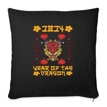 Nouvel An chinois Année du Dragon 2024 - Housse de coussin décorative 45 x 45 cm - noir - Devant