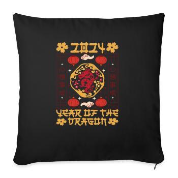 Nouvel An chinois Année du Dragon 2024 - Housse de coussin décorative 45 x 45 cm - noir - Devant