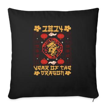 Nouvel An chinois Année du Dragon 2024 - Housse de coussin décorative 45 x 45 cm - noir - Devant