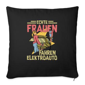 De vraies femmes conduisant une voiture électrique - Housse de coussin décorative 45 x 45 cm - noir - Devant