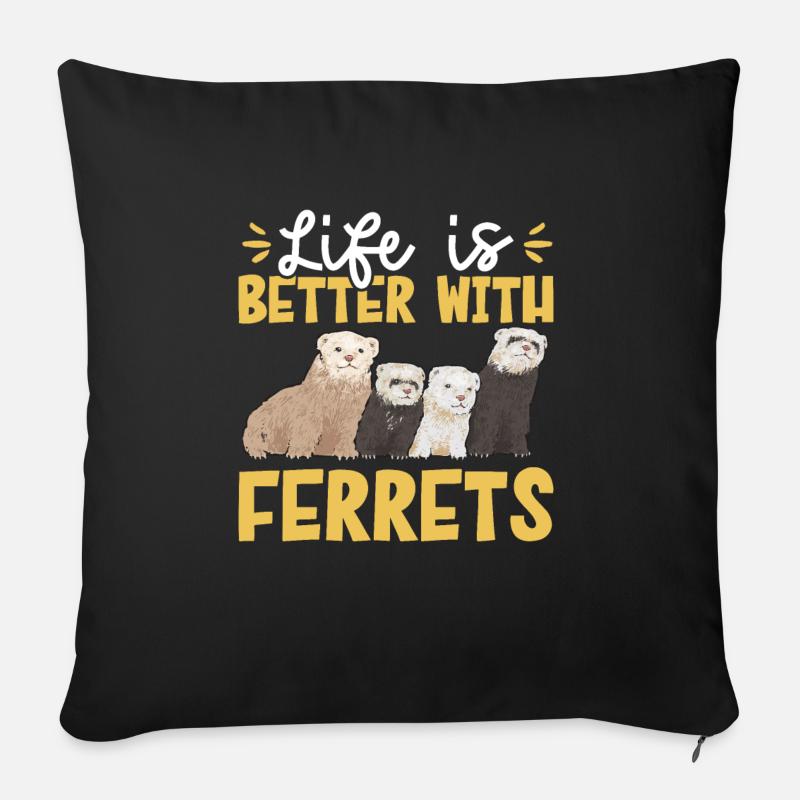 Furet, propriétaire de furet - Housse de coussin décorative 45 x 45 cm - noir