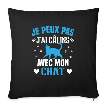 je peux pas j ai câlins avec mon chat humour chat - Housse de coussin décorative 45 x 45 cm - noir - Devant