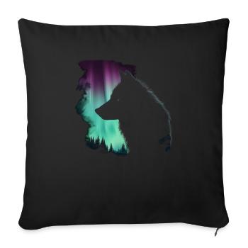 Wolf Aurora Northern Lights Gift - Sofa pillowcase 17,3'' x 17,3'' (45 x 45 cm) - black - Front