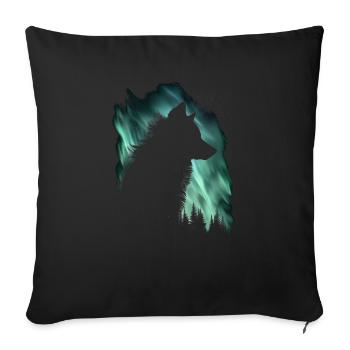 Wolf Aurora Northern Lights Nature Gift - Sofa pillowcase 17,3'' x 17,3'' (45 x 45 cm) - black - Front