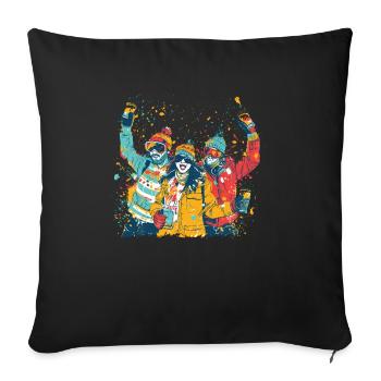 Après, Fête, Montagne, Skieurs des neiges, - Housse de coussin décorative 45 x 45 cm - noir - Devant