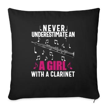 Joueur de clarinette pour fille Femmes Fille Drôle - Housse de coussin décorative 45 x 45 cm - noir - Devant