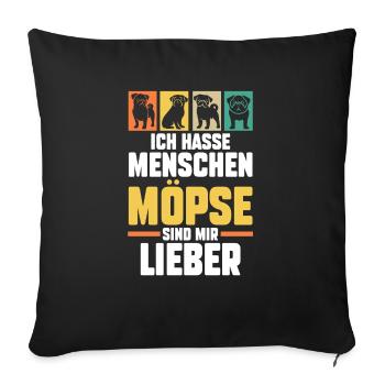 Mopsmama Hundemama Hund Mops - Sofakissenbezug 45 x 45 cm - Schwarz - Vorne