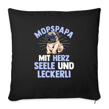 Mopspapa Hundepapa Hund Mops - Sofakissenbezug 45 x 45 cm - Schwarz - Vorne