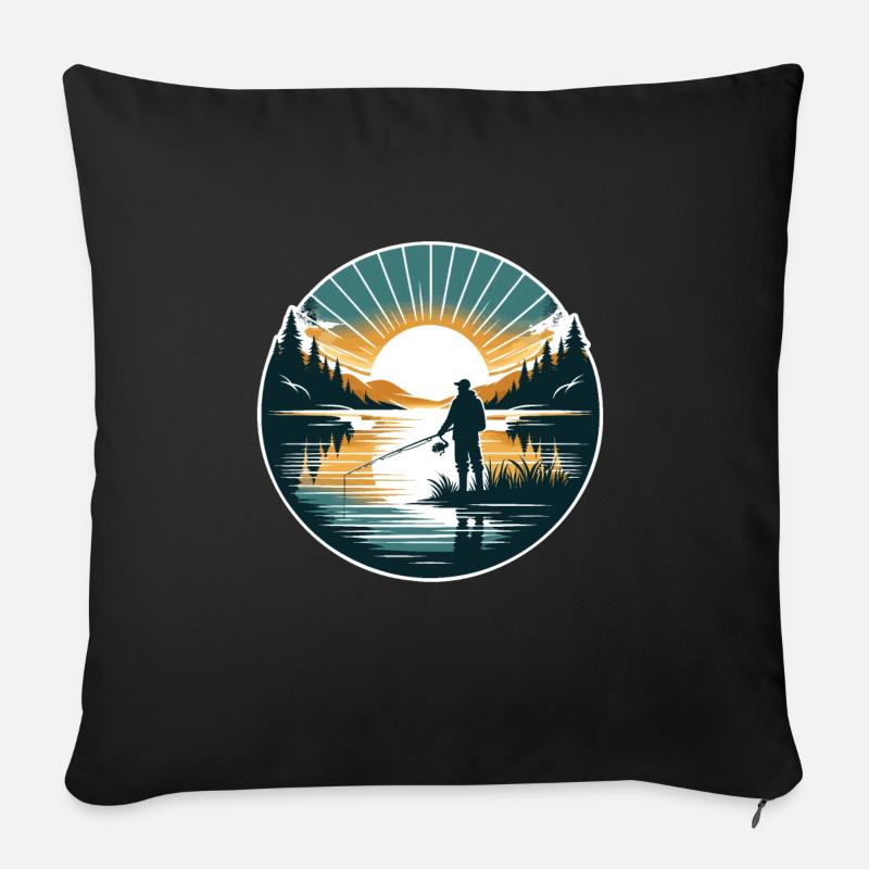 Ruhiges Angeln bei Sonnenaufgang - Friedlicher Morgensee - Sofakissenbezug 45 x 45 cm - Schwarz