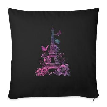Paris, France, Tour Eiffel, Souvenir - Housse de coussin décorative 45 x 45 cm - noir - Devant