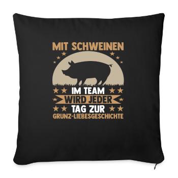 Schwein Schweinebauer Bauernhof Schweine - Sofakissenbezug 45 x 45 cm - Schwarz - Vorne