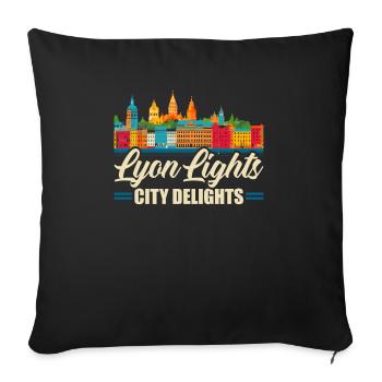Lyon France Voyage Vacances Touriste J’aime Lyon - Housse de coussin décorative 45 x 45 cm - noir - Devant