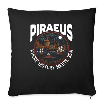 Piraeus Greece Travel Vacation Europe Greek Flag - Sofa pillowcase 17,3'' x 17,3'' (45 x 45 cm) - black - Front