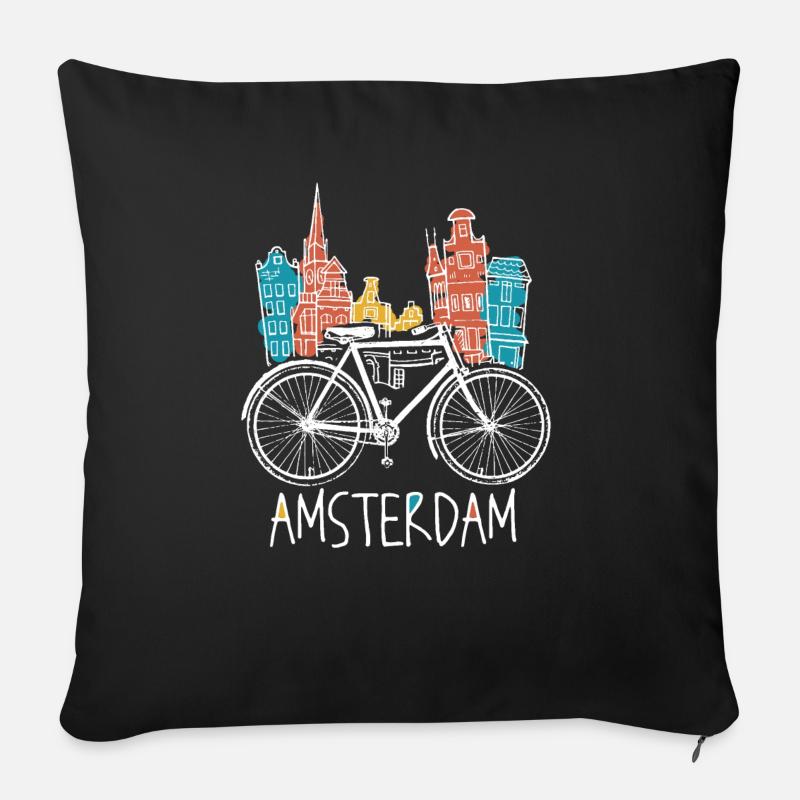 Amsterdam Pays-Bas Hollande Souvenir - Housse de coussin décorative 45 x 45 cm - noir