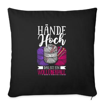 Crochet Saying, Wool Raid, Handmade Crochet - Sofa pillowcase 17,3'' x 17,3'' (45 x 45 cm) - black - Front
