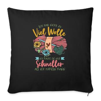 Crochet Saying & Too Much Wool, Handmade Crochet - Sofa pillowcase 17,3'' x 17,3'' (45 x 45 cm) - black - Front