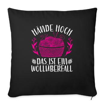 Crochet Saying, Wool Raid, Handmade Crochet - Sofa pillowcase 17,3'' x 17,3'' (45 x 45 cm) - black - Front